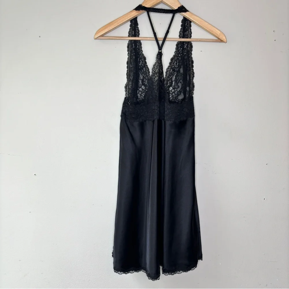 Vicoria's Secret Black Satin Lace Slip Dress Babydoll Lingerie Nightgown Size M - Picture 8 of 11